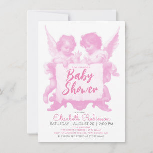 Angels Baby Shower Pink Personalised Invitation