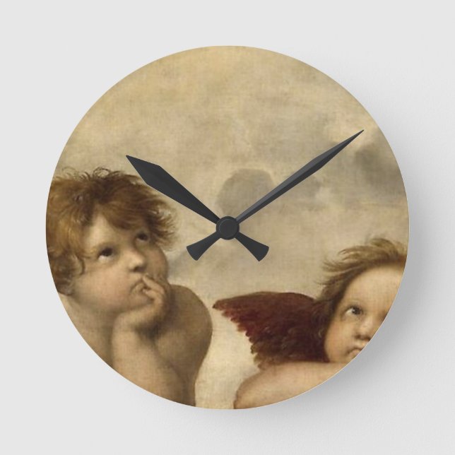 Angels Cherubs Raphael Santi Sistine Madonna Sweet Round Clock (Front)