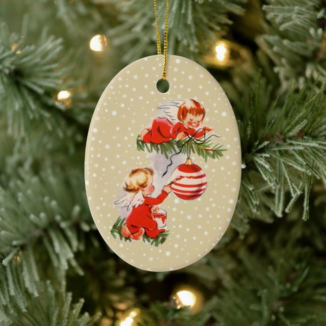Angels Decorating the Christmas Tree Ceramic Ornam Ornament (Tree)