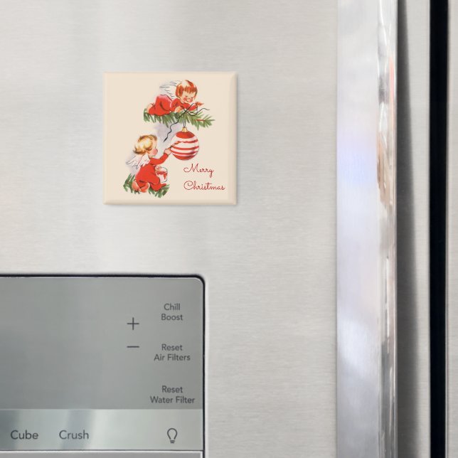 Angels Decorating the Christmas Tree Coaster Magnet (In Situ (Fridge))