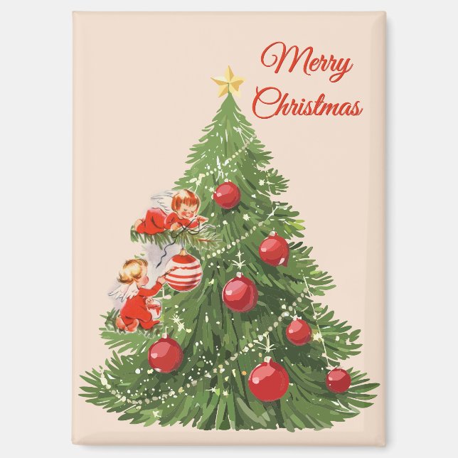 Angels Decorating the Christmas Tree Magnet (Front)