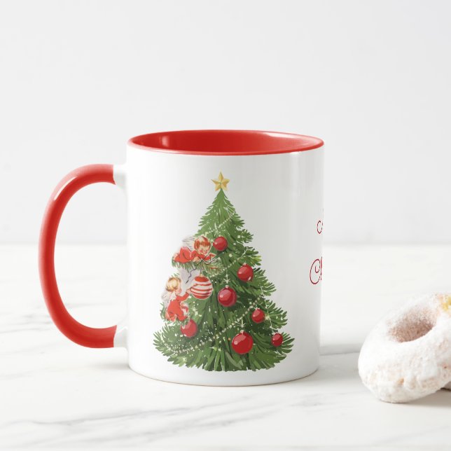 Angels Decorating the Christmas Tree Mug (With Donut)