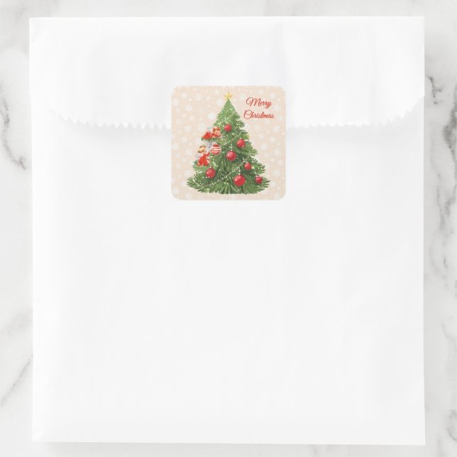 Angels Decorating the Christmas Tree Square Sticker (Bag)