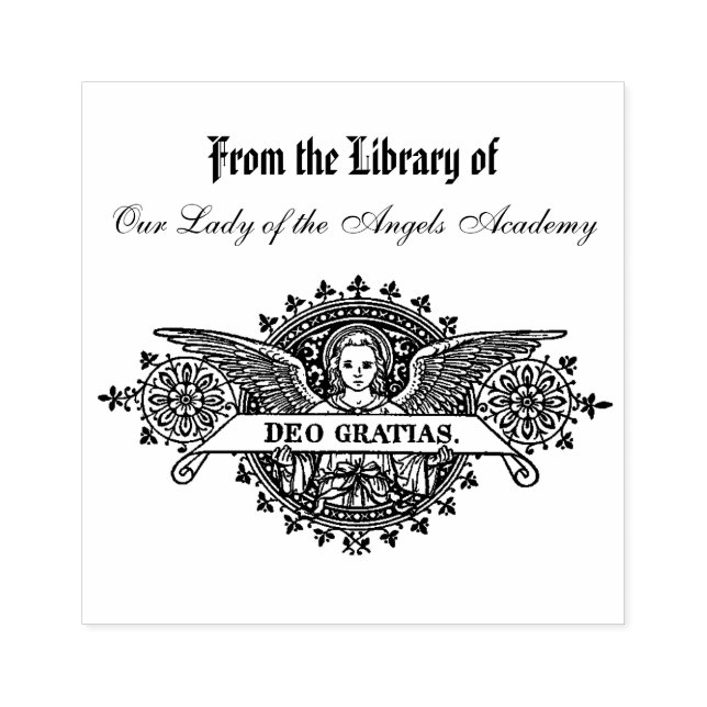 Angels Deo Gratias Personalised Latin Book Plate Rubber Stamp (Imprint)