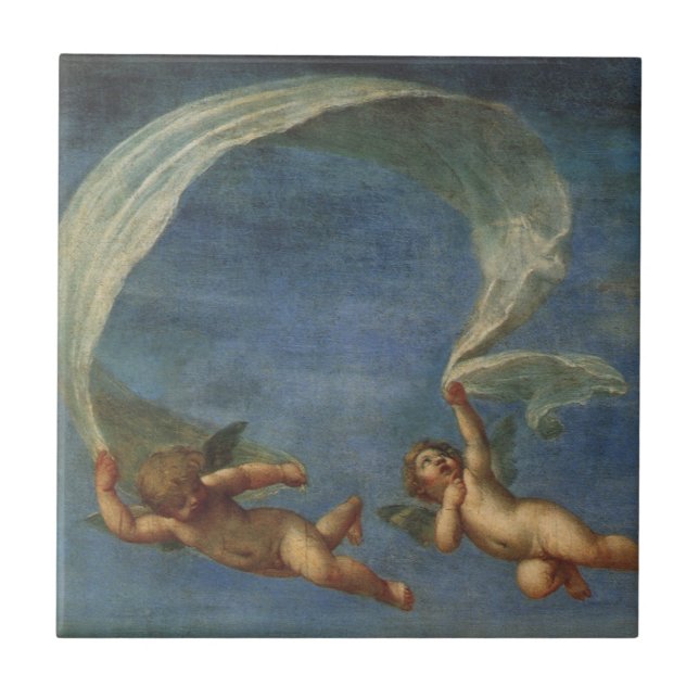 Angels Detail from Adonis Led by Cupids by Albani Ceramic Tile (Front)