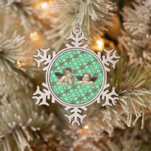 Angels - Engel Engelsputten - Raphael sample gold Snowflake Pewter Christmas Ornament