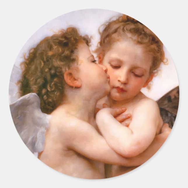 Angels First Kiss, Bouguereau Classic Round Sticker (Front)