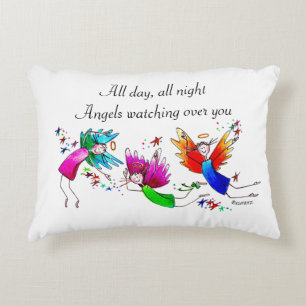 Angels Flying Happily “All Day” Watercolor Sketch Decorative Cushion