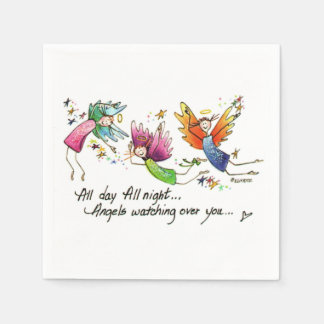 Angels Flying Happily “All Day” Watercolor Sketch  Napkin