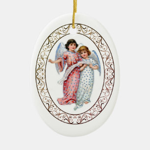 Angels In Pink And Blue  Ceramic Ornament