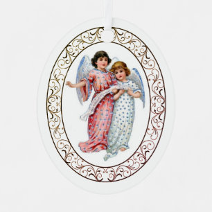 Angels In Pink And Blue  Metal Tree Decoration