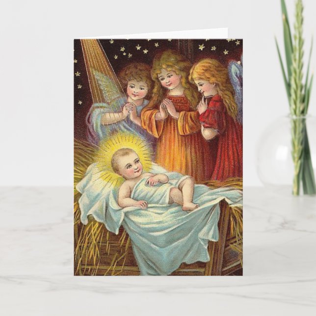 Angels in the Manger Holiday Card (Front)