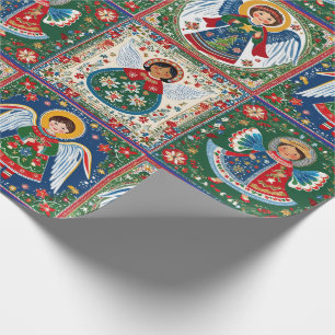 Angels Inspired by Christmas Folk Art a Roll of Wrapping Paper