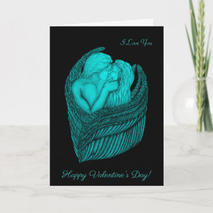 Angels Kissing , black and green Design Holiday Card