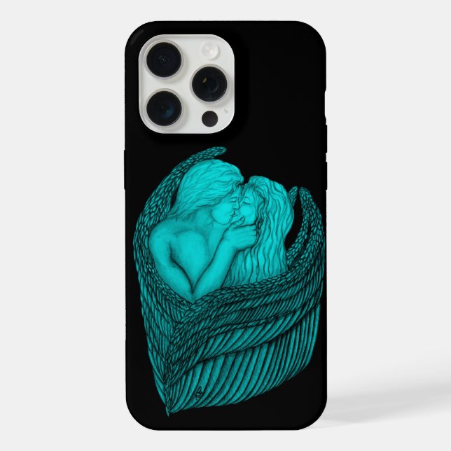 Angels Kissing , black and green Design iPhone Case (Back)