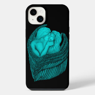 Angels Kissing , black and green Design iPhone 14 Plus Case