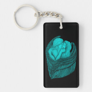 Angels Kissing , black and green Design Key Ring