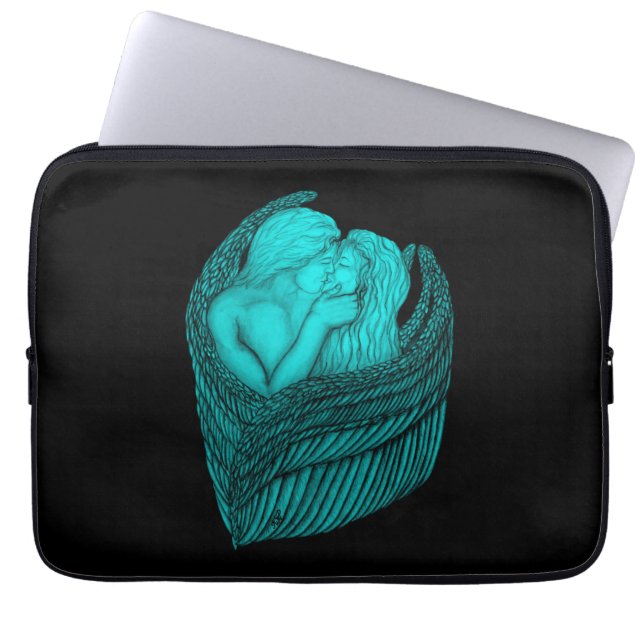 Angels Kissing , black and green Design Laptop Sleeve (Front)