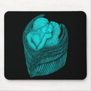 Angels Kissing , black and green Design Mouse Pad