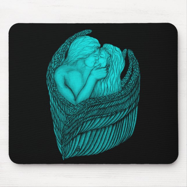 Angels Kissing , black and green Design Mouse Pad (Front)