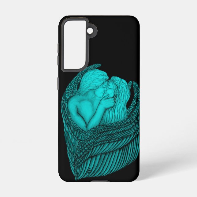 Angels Kissing , black and green Design Samsung Galaxy S21 Case (Back)