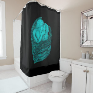Angels Kissing , black and green Design Shower Curtain