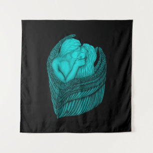 Angels Kissing , black and green Design Tapestry
