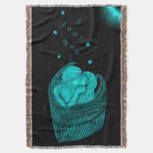 Angels Kissing , black and green Design Throw Blanket
