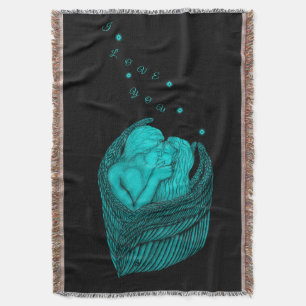Angels Kissing , black and green Design Throw Blanket
