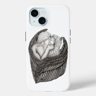 Angels Kissing , black and white Design iPhone 15 Case