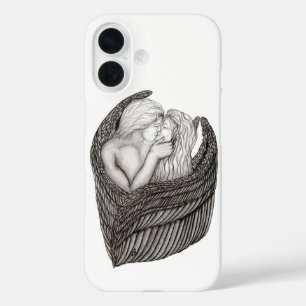Angels Kissing , black and white Design iPhone 16 Case