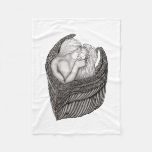 Angels Kissing , black and white Design Fleece Blanket