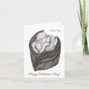 Angels Kissing , black and white Design Holiday Card