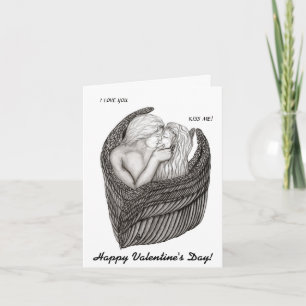Angels Kissing , black and white Design Holiday Card