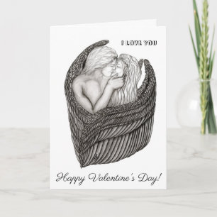Angels Kissing , black and white Design Holiday Card