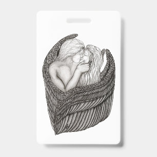Angels Kissing , black and white Design ID Badge