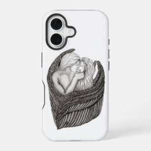Angels Kissing , black and white Design iPhone 16 Case