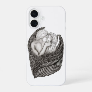 Angels Kissing , black and white Design iPhone 16 Case