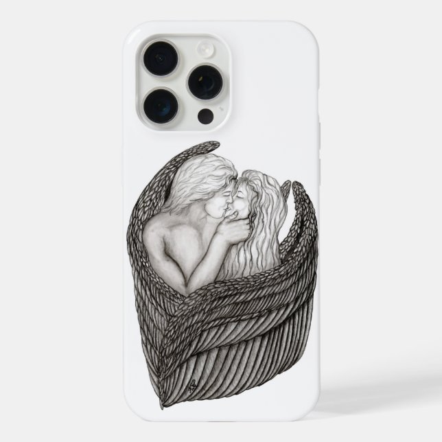 Angels Kissing , black and white Design iPhone Case (Back)