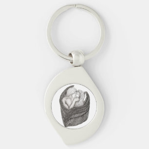 Angels Kissing , black and white Design Key Ring