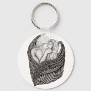 Angels Kissing , black and white Design Key Ring