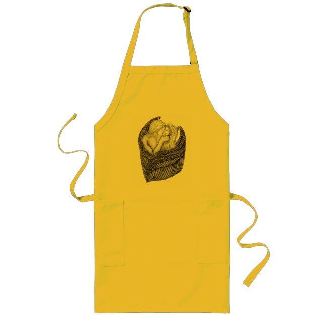 Angels Kissing , black and white Design Long Apron (Front)