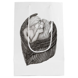 Angels Kissing , black and white Design Medium Gift Bag