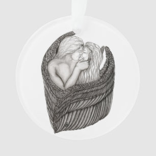 Angels Kissing , black and white Design Ornament
