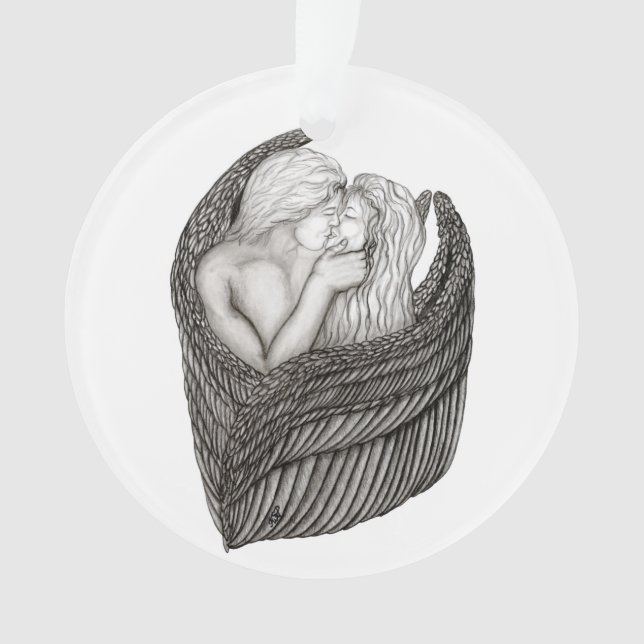 Angels Kissing , black and white Design Ornament (Front)