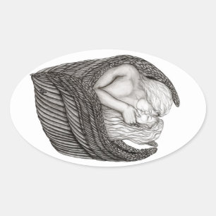 Angels Kissing , black and white Design Oval Sticker