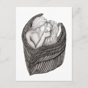 Angels Kissing , black and white Design Postcard