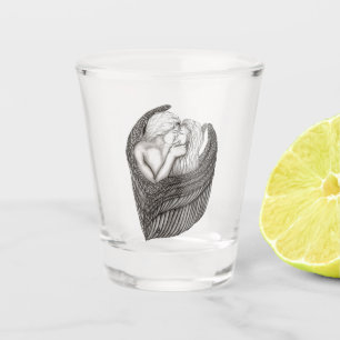 Angels Kissing , black and white Design Shot Glass
