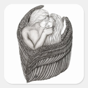 Angels Kissing , black and white Design Square Sticker