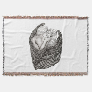 Angels Kissing , black and white Design Throw Blanket